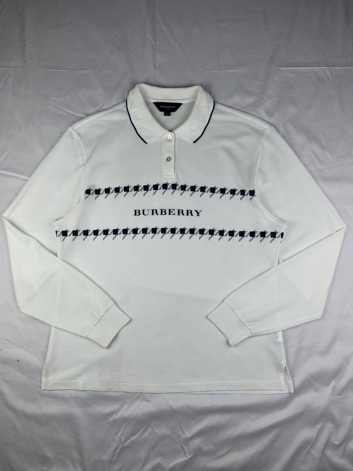 Burberry Burberry Golf England White Spell Out Longsleeve Polo Shirt Size M / US 6-8 / IT 42-44 - 1 Thumbnail