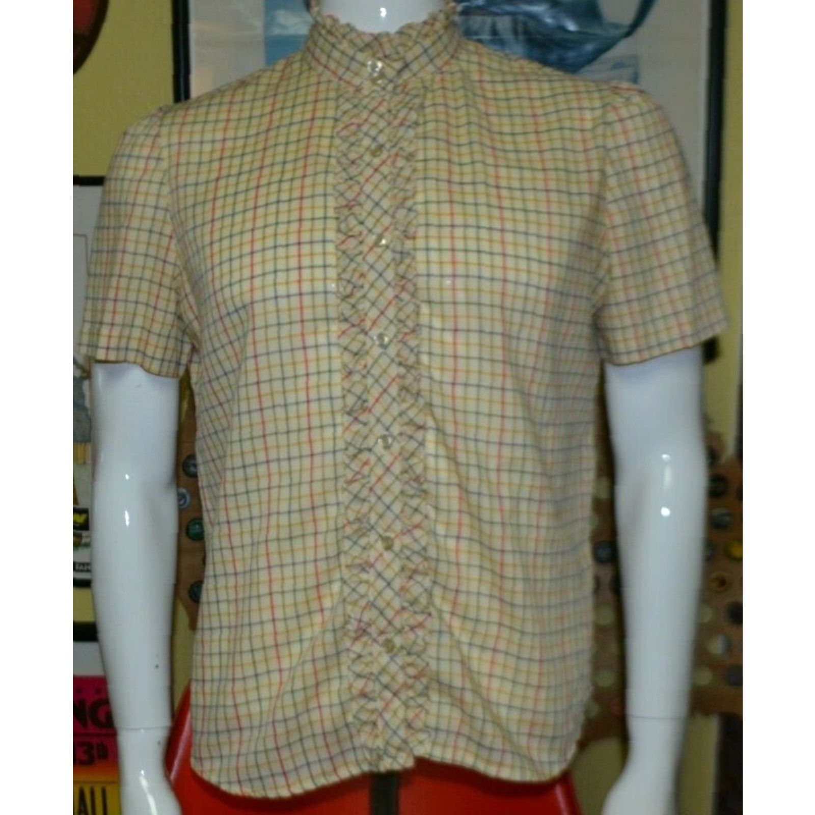Vintage VINTAGE Russ Togs Blouse Shirt Plaid Button-Down Short Sleeve Size 14 Beige Womens Size XL / US 12-14 / IT 48-50 - 2 Thumbnail