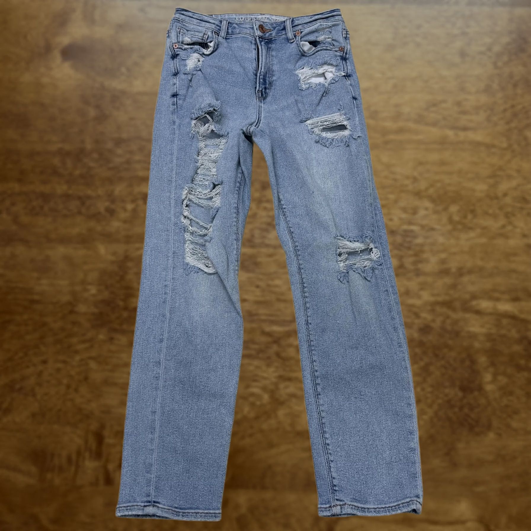 American Eagle Outfitters American Eagle Outfitters Jeans Womens 4 Light Wash Distressed Straight Denim Slim Stretch Pocket 5 Size 27" / US 4 / IT 40 - 1 Thumbnail