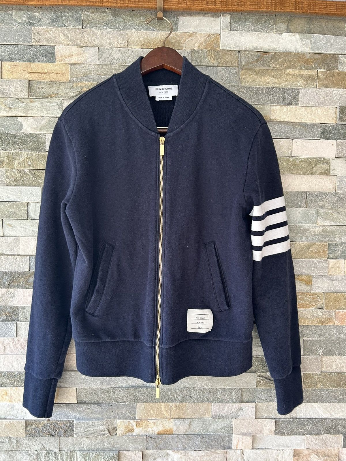 image of Thom Browne Thom Brown Zip Bomber in Blue, Men's (Size Small)