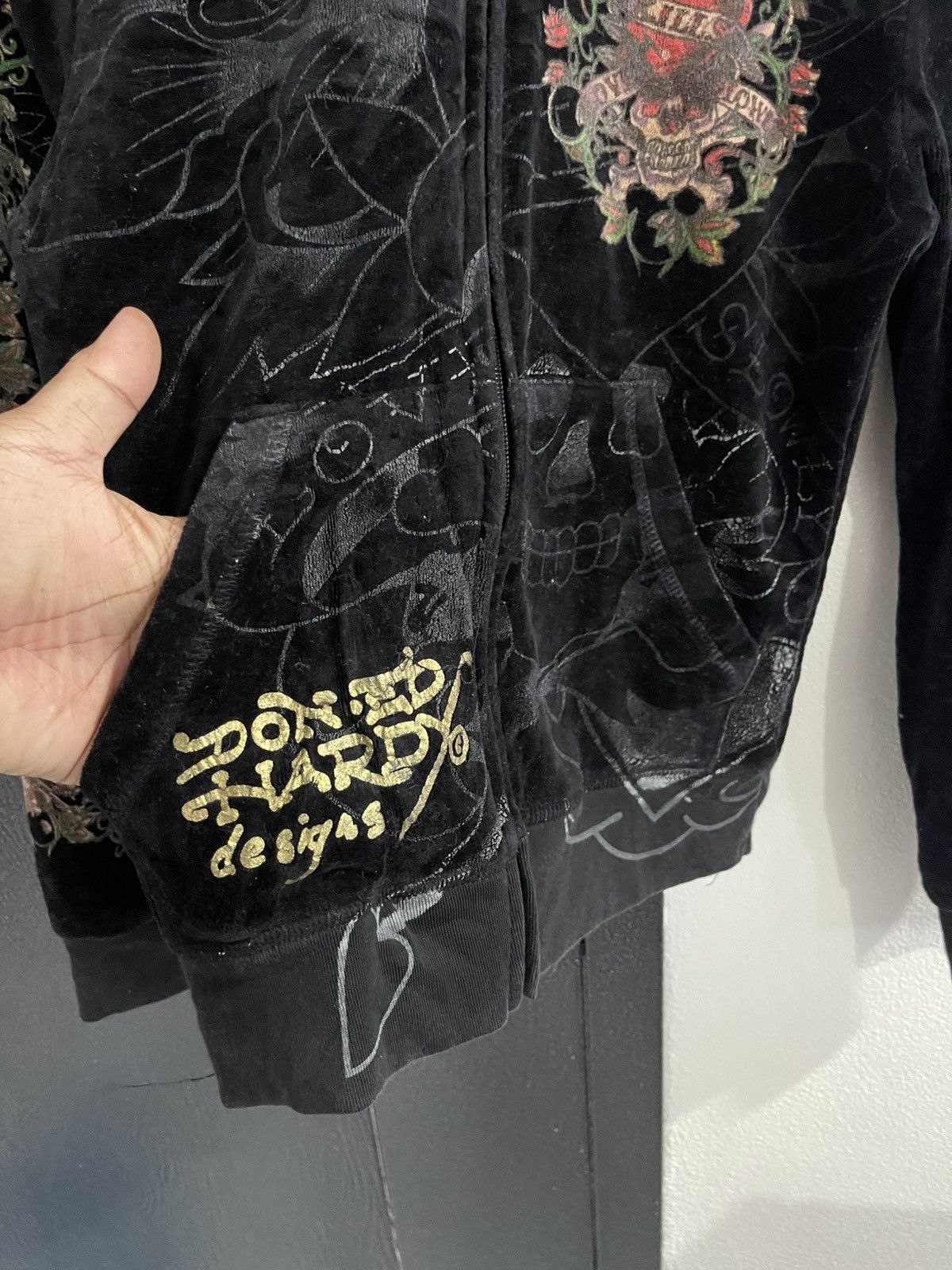 Ed Hardy Ed Hardy by Christian Audigier Velvet Hoodie Size M / US 6-8 / IT 42-44 - 9 Thumbnail