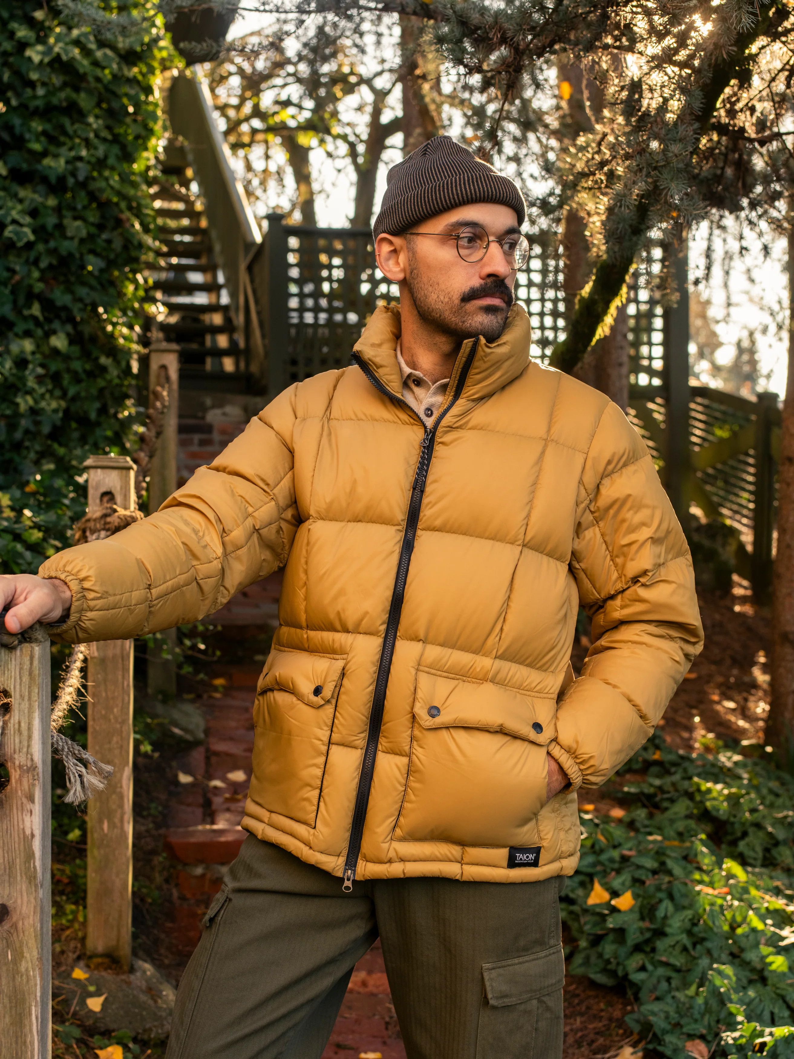 image of Taion Mountain Packable Volume Down Jacket Beige, Men's (Size Medium)