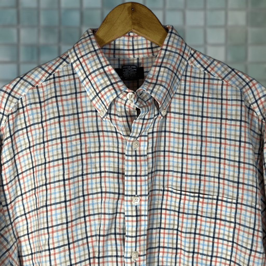 Brooks Brothers Brooks Brothers 346 Mens Linen Plaid Shirt L Long Sleeve Button-Up Multicolor Blue Tan Orange Size US L / EU 52-54 / 3 - 1 Thumbnail