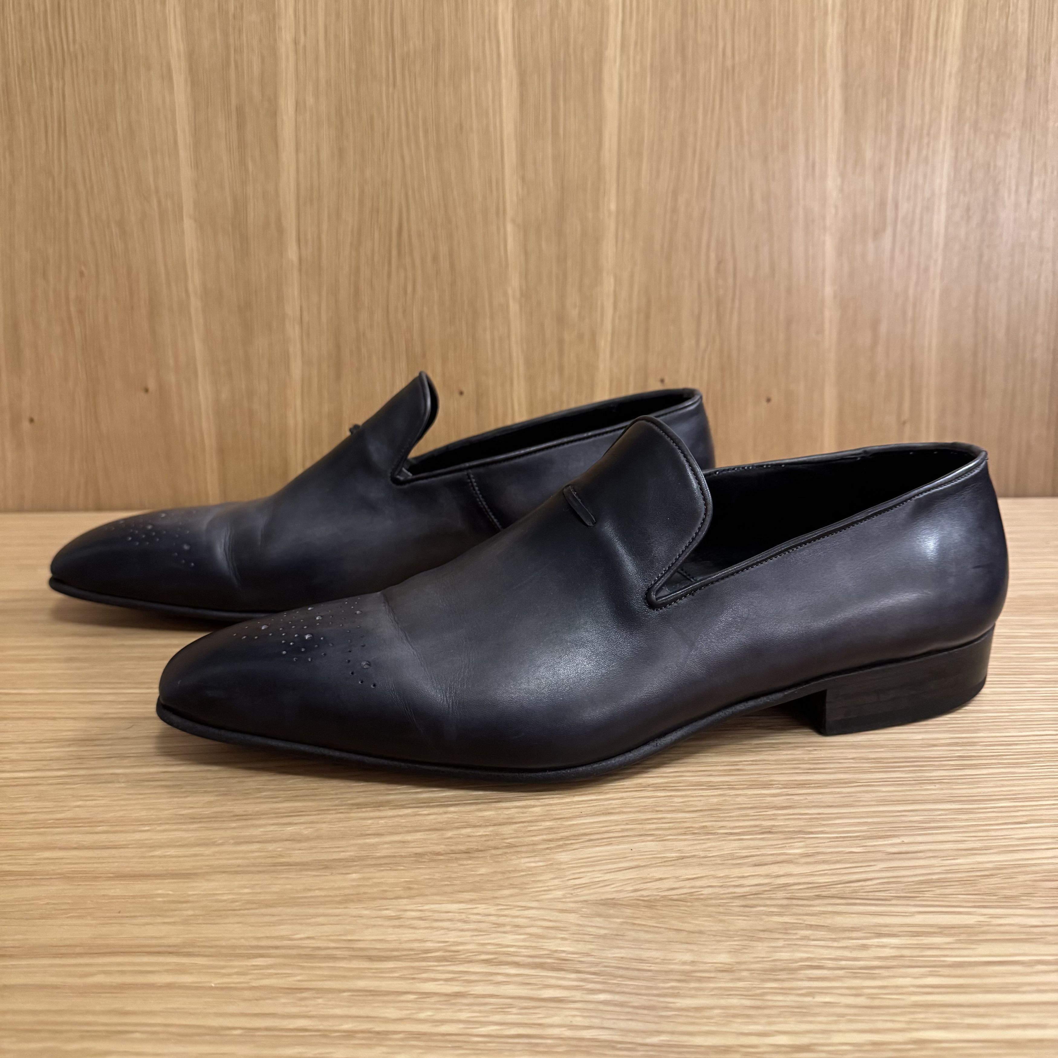 Caulincourt Paris Mens Gray Ombré Leather Loafers, US 11.5