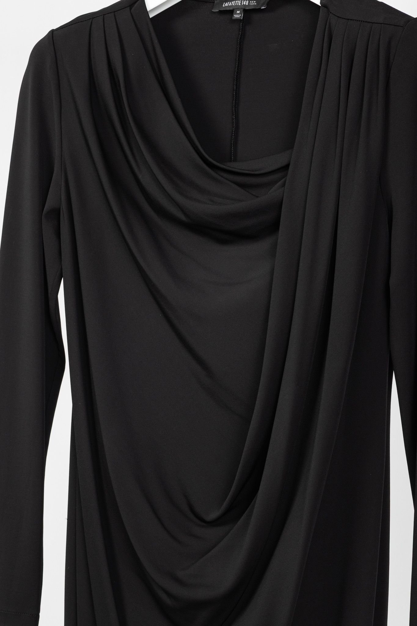 Lafayette 148 Lafayette 148 Black Jersey Draped Long-Sleeve Mini Dress Size M / US 6-8 / IT 42-44 - 7 Thumbnail