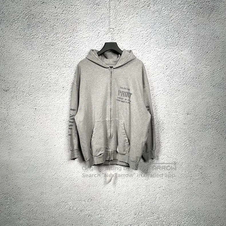 Balenciaga Balenciaga Gray distressed zipper hooded sweater jacket Size US L / EU 52-54 / 3 - 1 Thumbnail