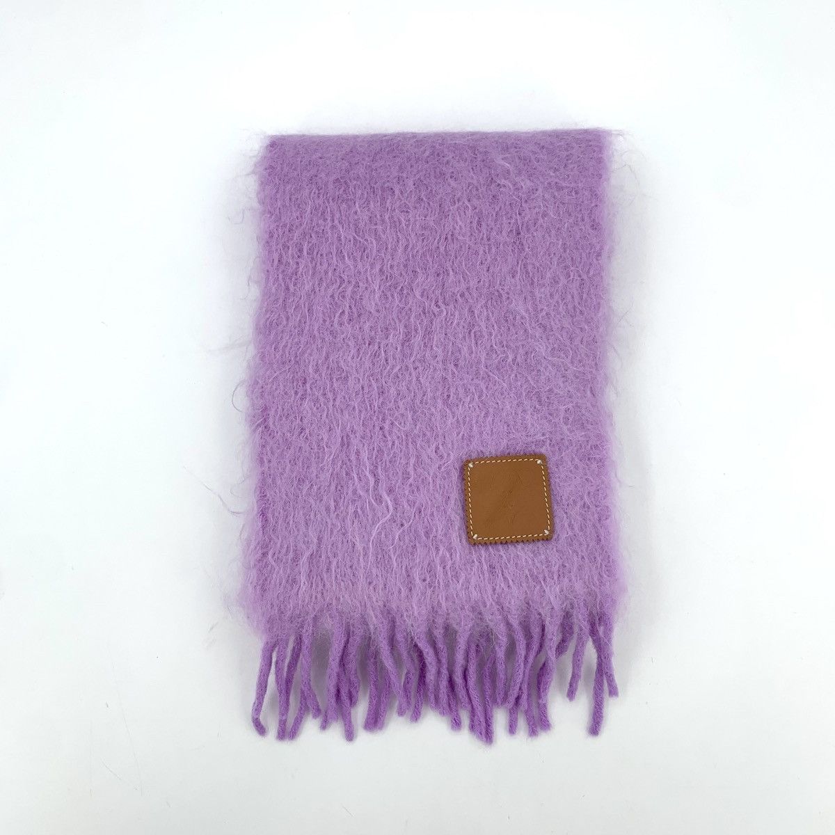 Loewe Loewe Purple Logo Leather Tag Mohair Tassel Scarf Size ONE SIZE - 1 Thumbnail
