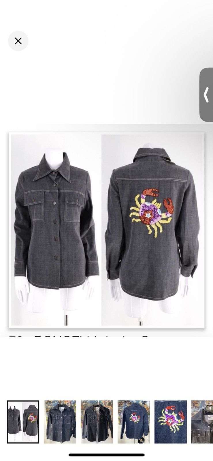 Other RARE! 70s RONCELLI Denim Jean Cancer Sequins Crab Jacket XS Size S / US 4 / IT 40 - 1 Thumbnail