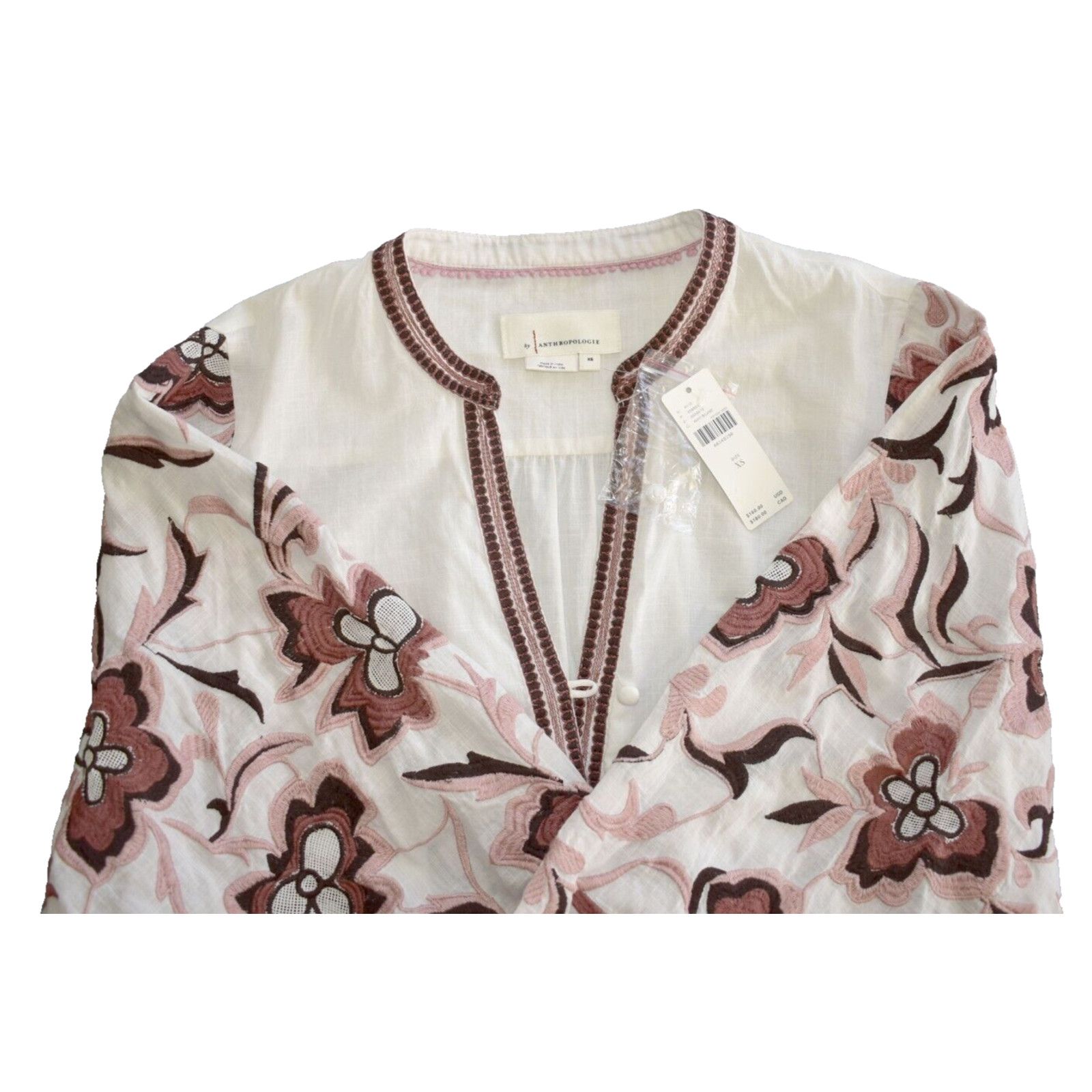Anthropologie NWT ANTHROPOLOGIE White Embroidered LS Blouse Top Sz XS $160 Size XS / US 0-2 / IT 36-38 - 3 Thumbnail