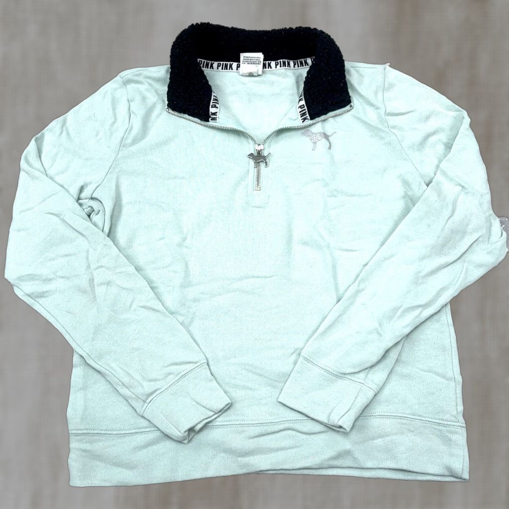 Victoria's Secret VINTAGE Victoria Secret Pink Sweater Women Small Mint Green Pullover Lightweight 1/4 Zip Size S / US 4 / IT 40 - 1 Thumbnail