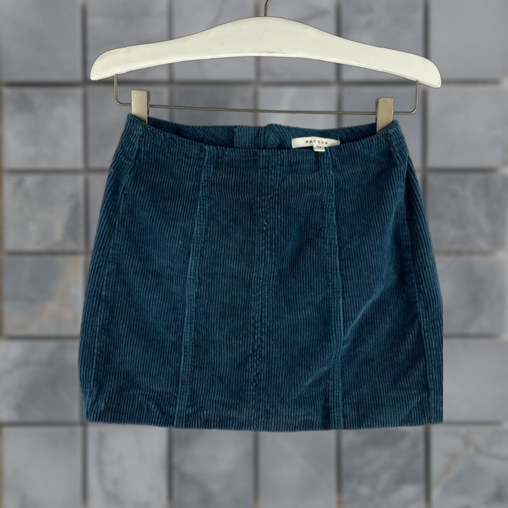 Pacsun PacSun Skirt Womens 24 Green Mini Corduroy Back Zip Stretch Casual Size 42" / US 20 - 1 Thumbnail