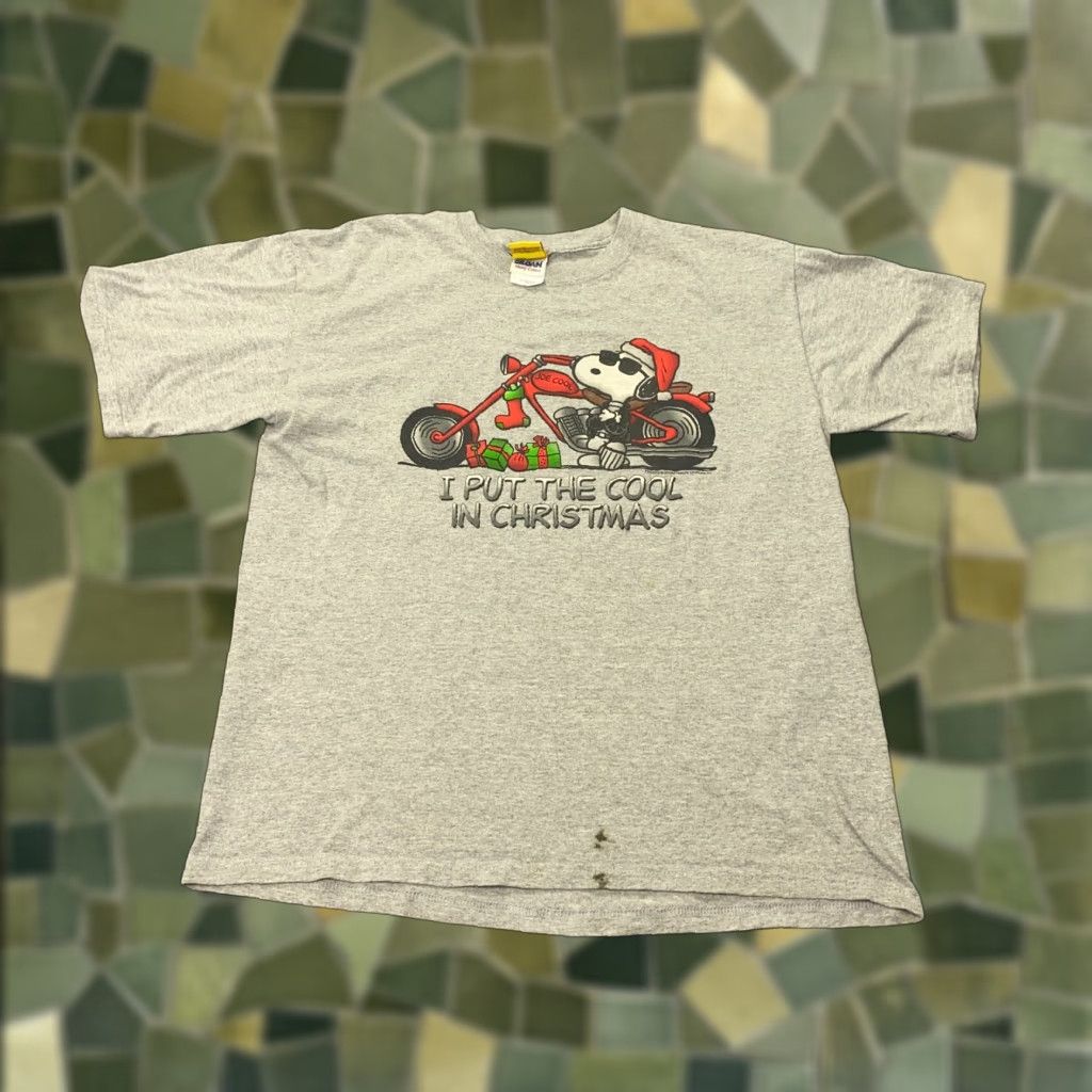 Peanuts VINTAGE Snoopy Shirt Mens L Gray Christmas Motorcycle Biker Holiday Gift Size US L / EU 52-54 / 3 - 1 Thumbnail
