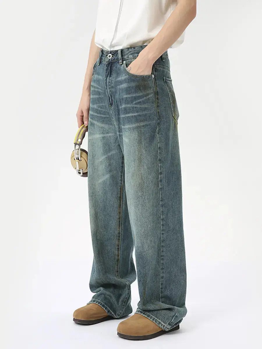 Japanese Brand Retro loose washed straight leg jeans Size US 32 / EU 48 - 6 Thumbnail
