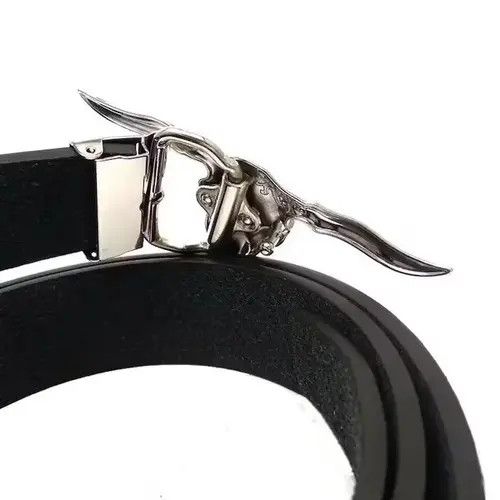 Leather Silver Longhorn Cow Head Skull Belt Size ONE SIZE - 3 Thumbnail