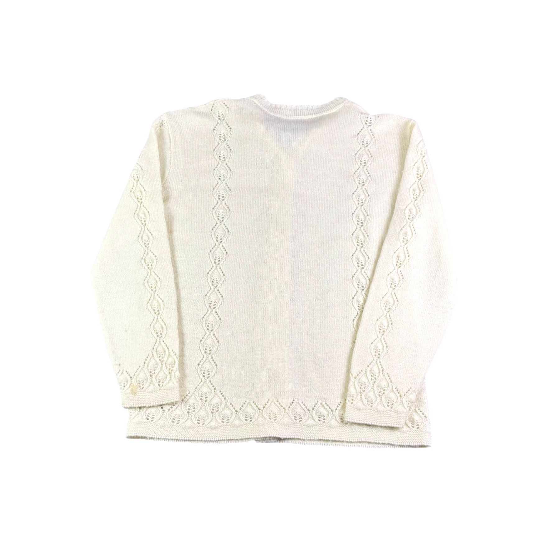 Vintage VINTAGE Pointelle Knit Cardigan Cream Button Front Lace Detail Sweater Off Ivory L 1980s Womens Size L / US 10 / IT 46 - 2 Thumbnail