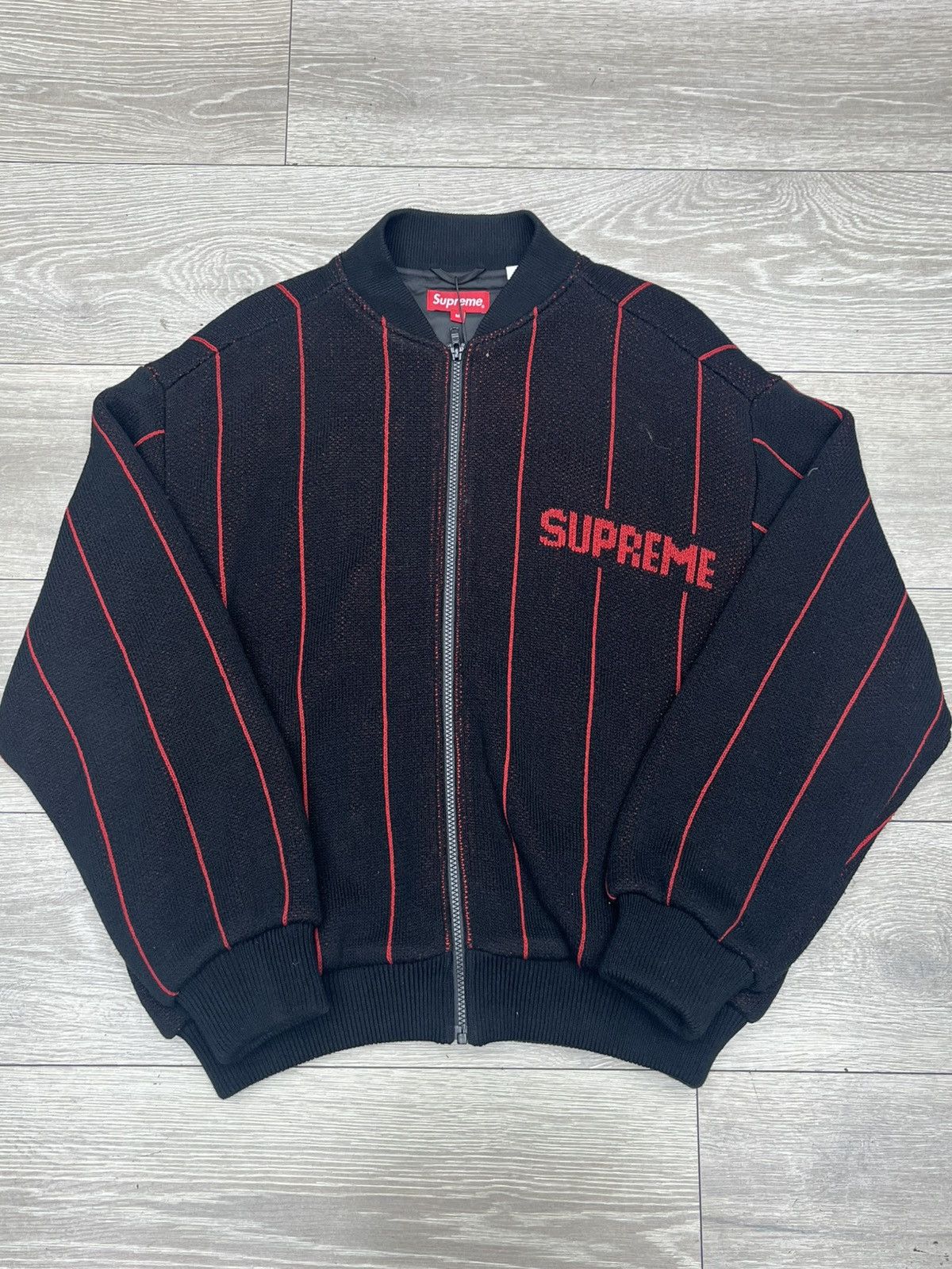 Supreme Supreme Pinstripe Varsity Zip Up Sweater Size US M / EU 48-50 / 2 - 1 Thumbnail