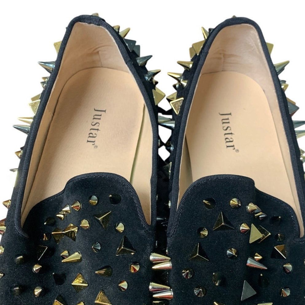 Other Justar Men's 11 Black Suede Studded Loafer Slide-On Shoes Size US 11 / EU 44 - 5 Thumbnail