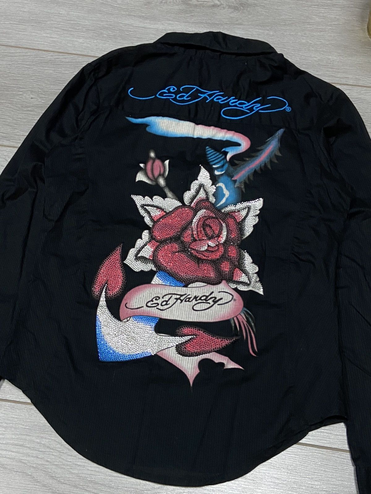 Ed Hardy Ed Hardy vintage rose ⚓️ 🌹 anchor rhinestones shirt buttons Size XL / US 12-14 / IT 48-50 - 3 Thumbnail