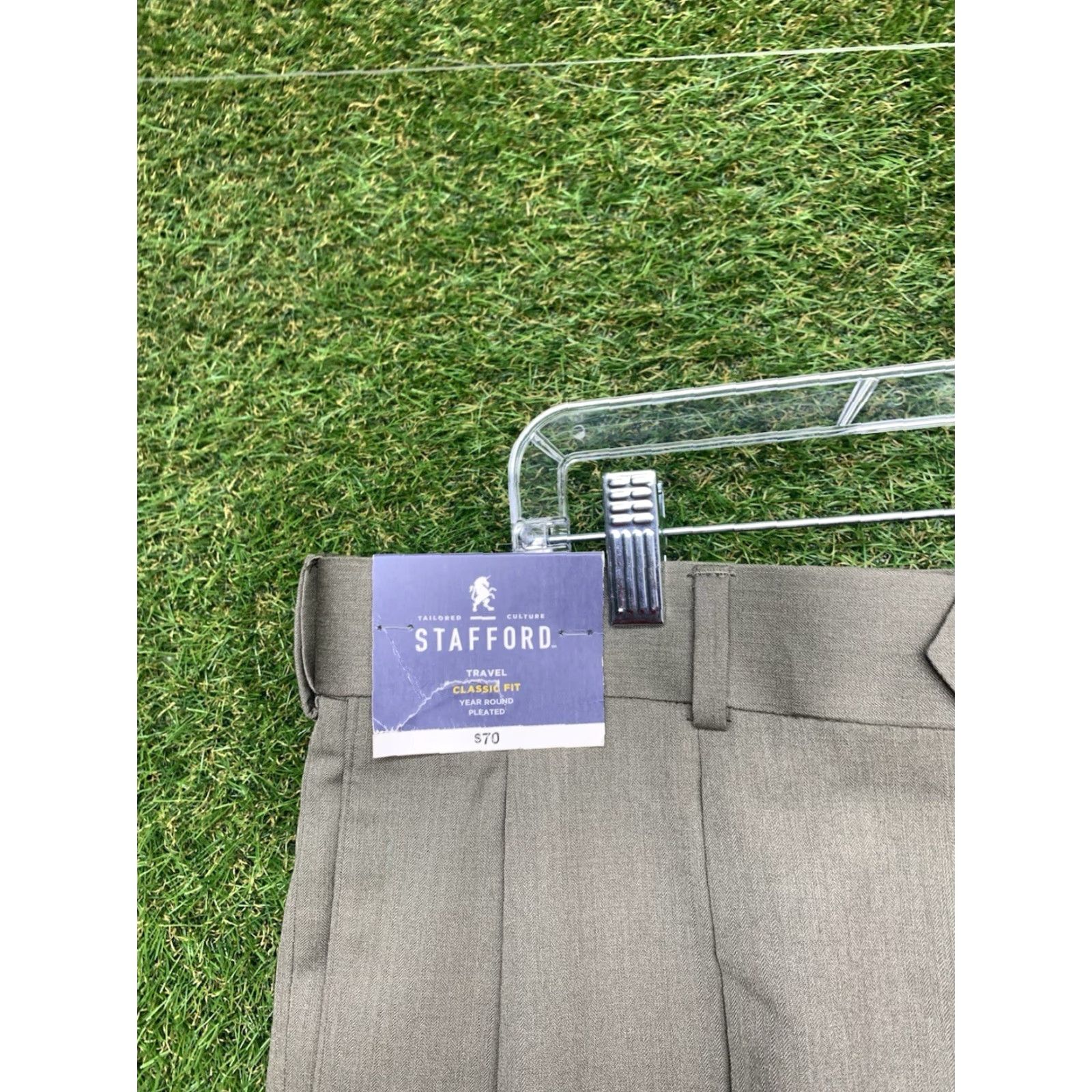 Stafford Stafford Mens Travel Pants 40x30 Khaki Classic Fit NWT Cuffed Pleated Pocket Taupe Khakis Vintage? No Mens Size US 40 / EU 56 - 3 Thumbnail