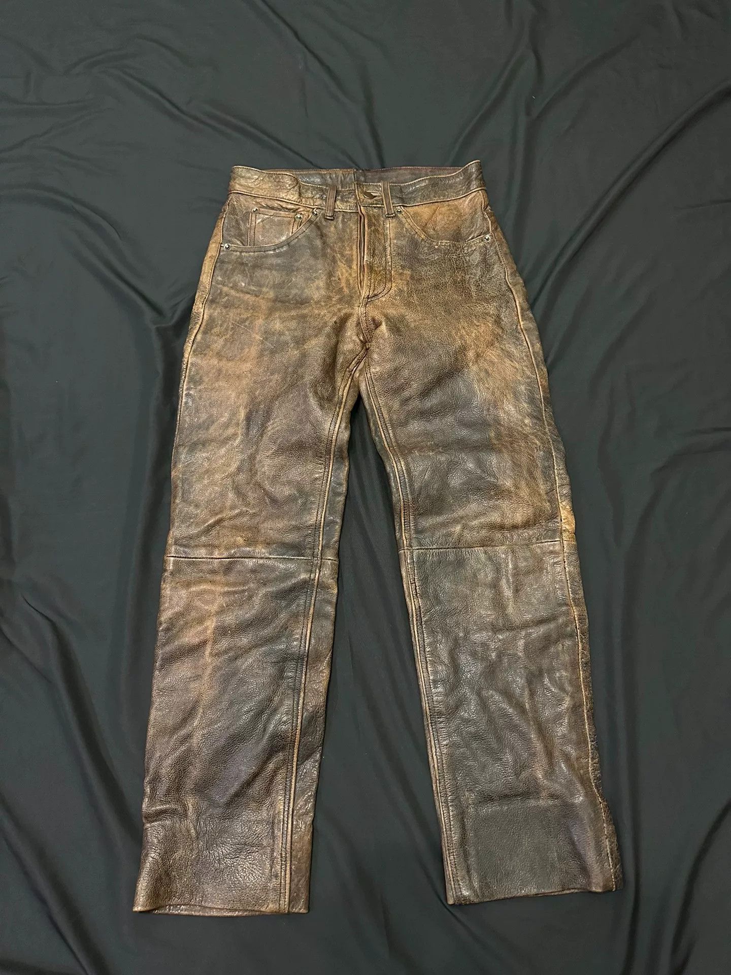 Vintage vintage leather pants with distressed details Size US 34 / EU 50 - 1 Thumbnail
