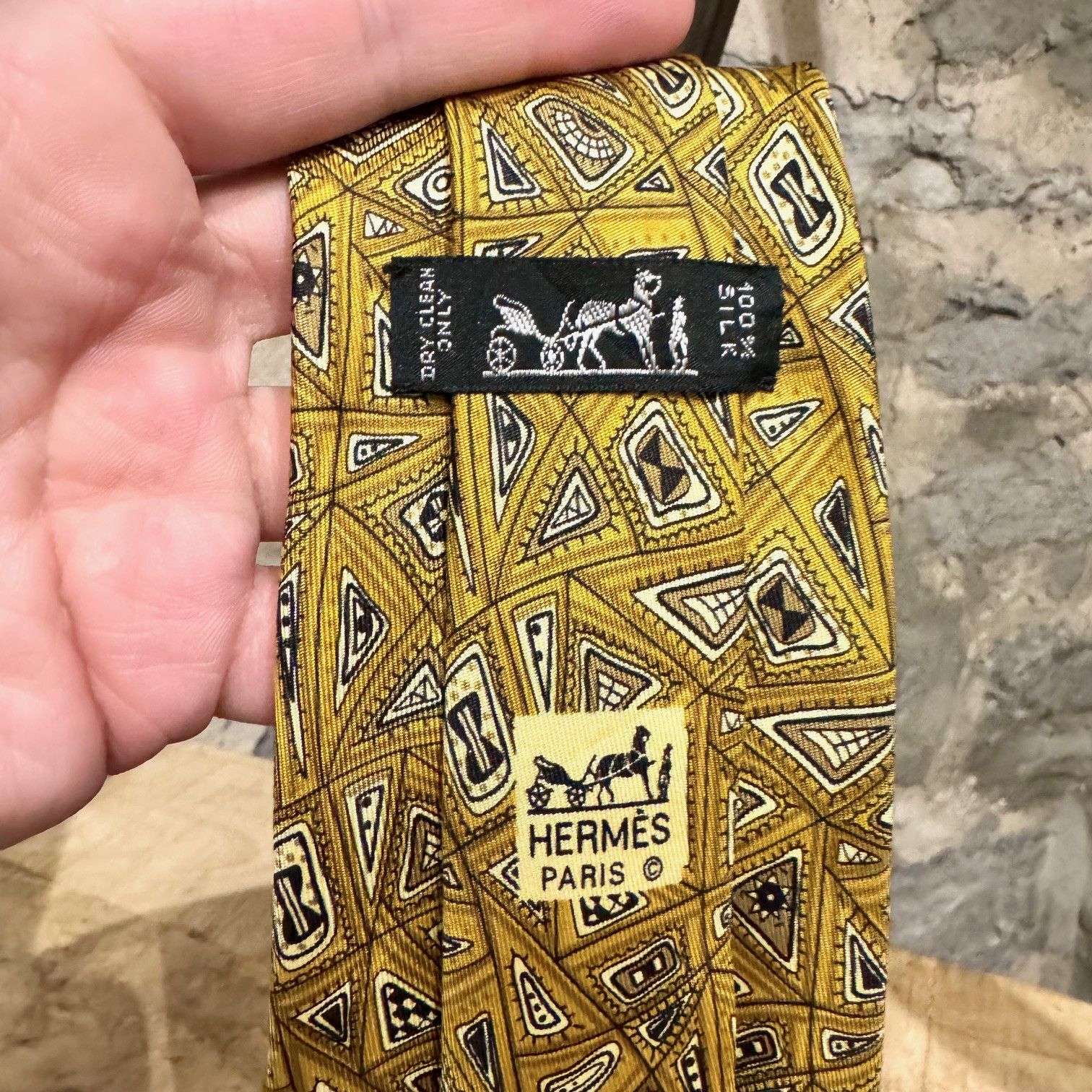 Hermes Hermès Ochre Gold Abstract Print Silk Tie Size ONE SIZE - 4 Thumbnail