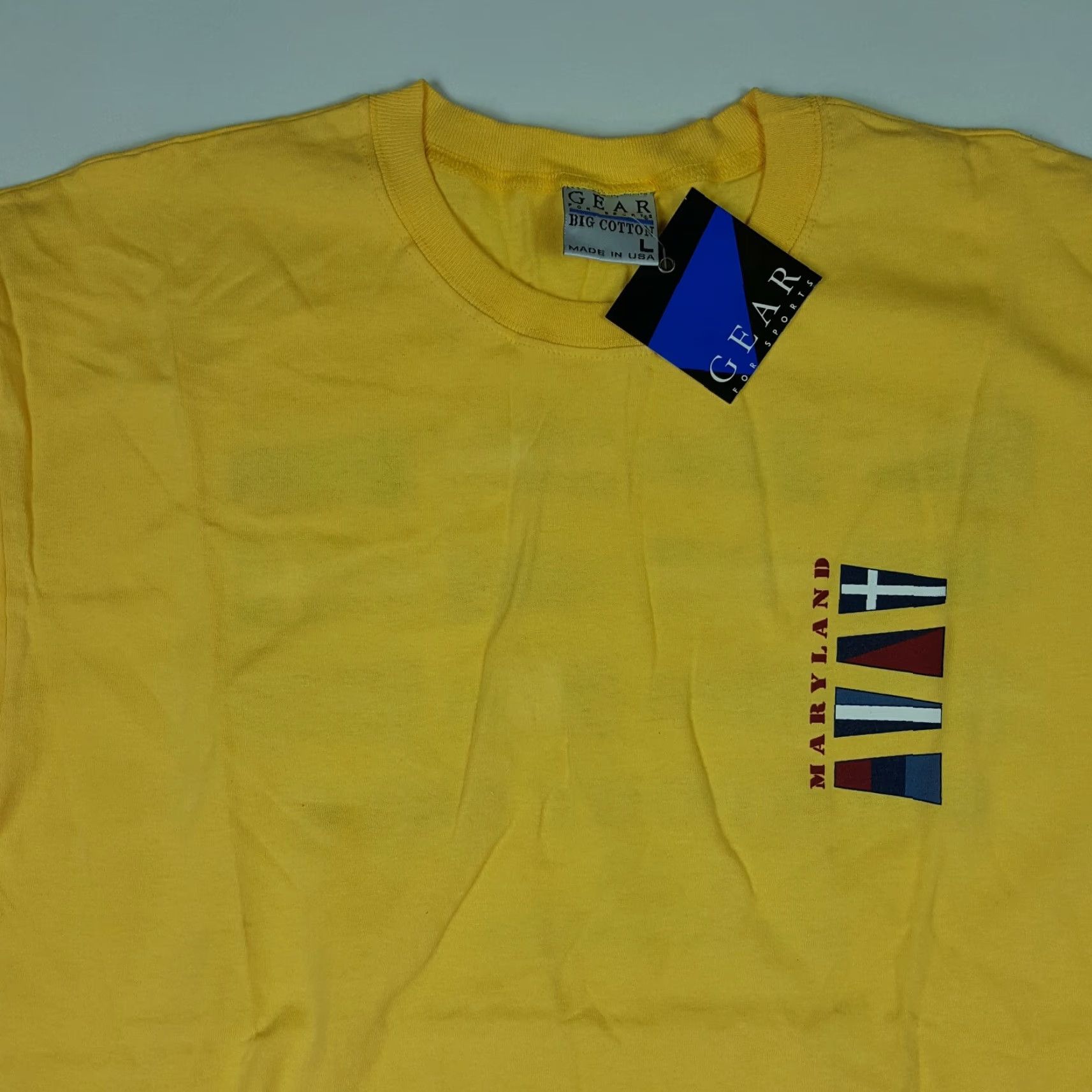 Nautica VINTAGE Maryland T-Shirt Yellow Short Sleeve Mens L Nautical Flag Retro 90s GEAR FOR SPORTS Crew Neck Graphic Print NOS Size US L / EU 52-54 / 3 - 2 Thumbnail