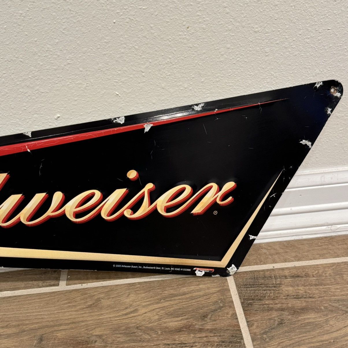 Budweiser × Vintage 2005 Budweiser Bowtie |31x10in| Beer Tin Bar Sign Man Cave Size ONE SIZE - 7 Thumbnail