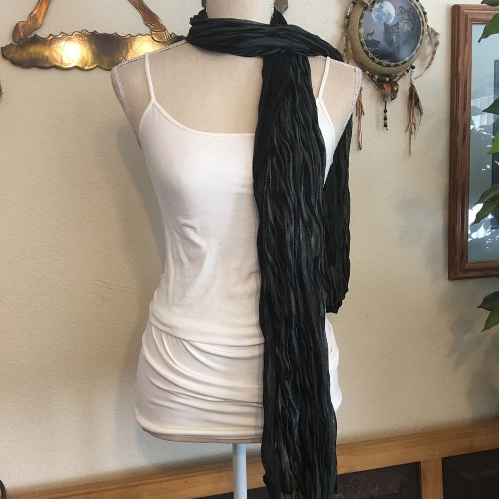 Other Black and gray wavy design light stretchy scarf Size ONE SIZE - 1 Thumbnail
