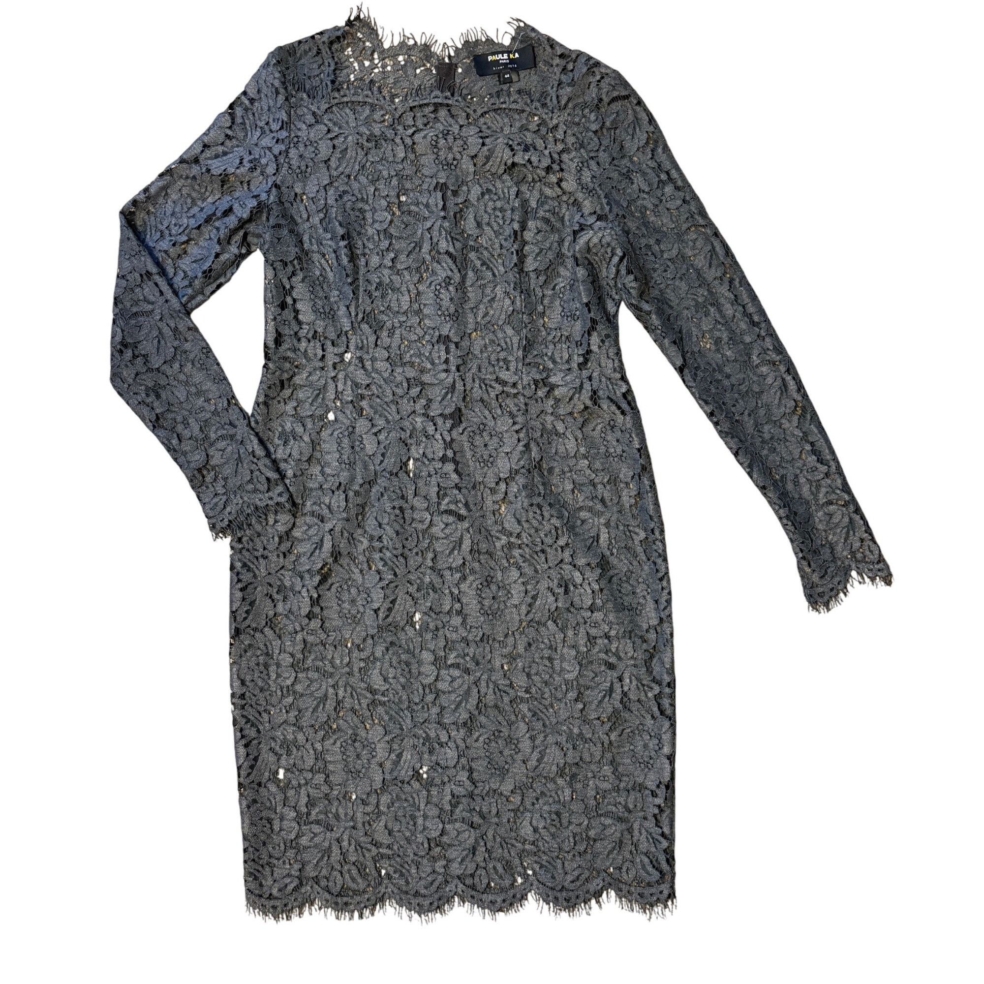 PAULE KA $1120 Paule Ka Paris 44 12 Lace Sheath Dress Gray Cocktail W Size XL / US 12-14 / IT 48-50 - 4 Thumbnail