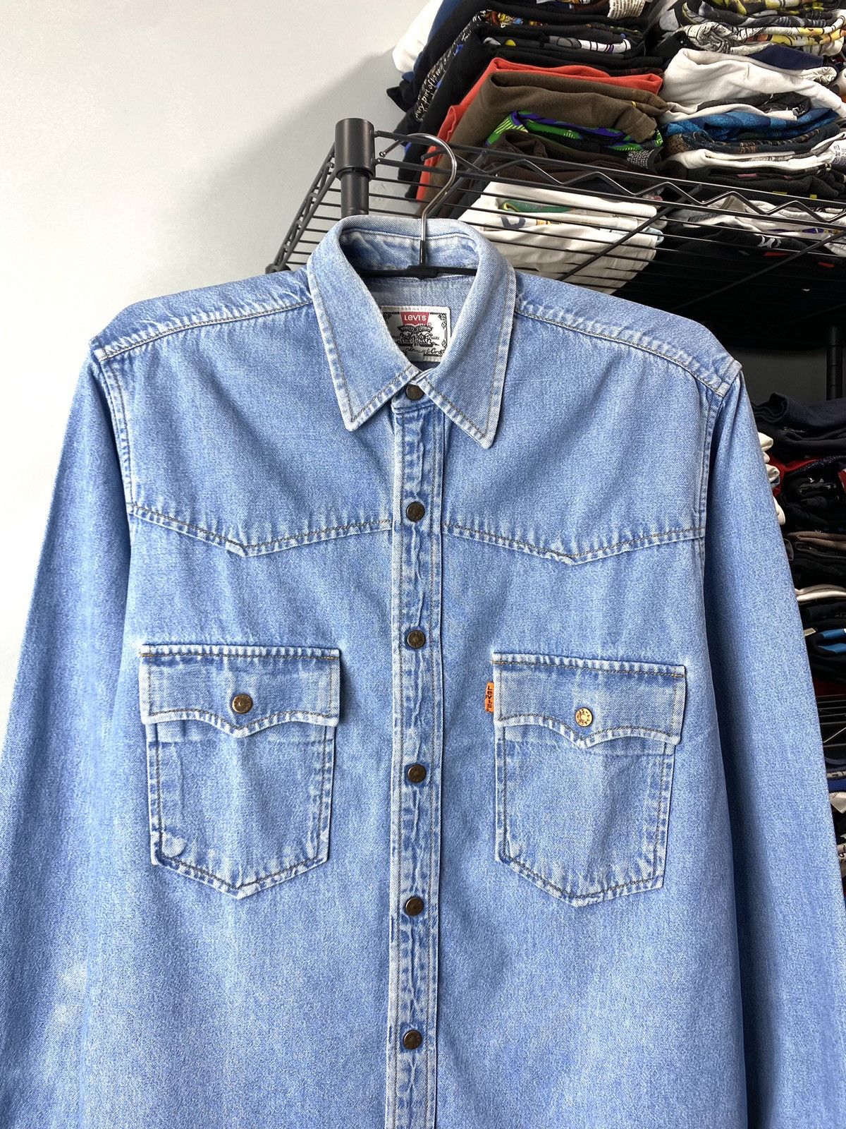 Levi's Rare! 70’s Vintage Levi’s Denim Shirt Western Orange Tab Size US L / EU 52-54 / 3 - 2 Thumbnail