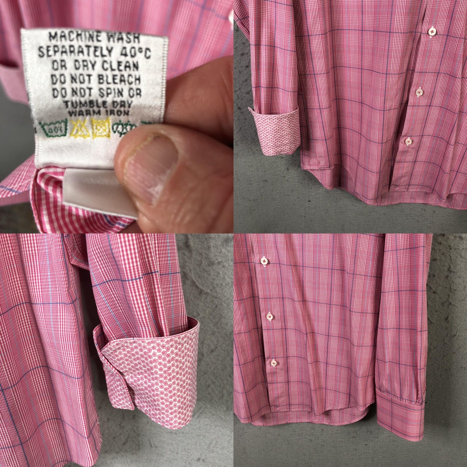 BUGATCHI Bugatchi Uomo Shirt Mens 15 34/35 Pink Blue Check Plaid Dress Button Front Shirt Size 40R - 8 Thumbnail