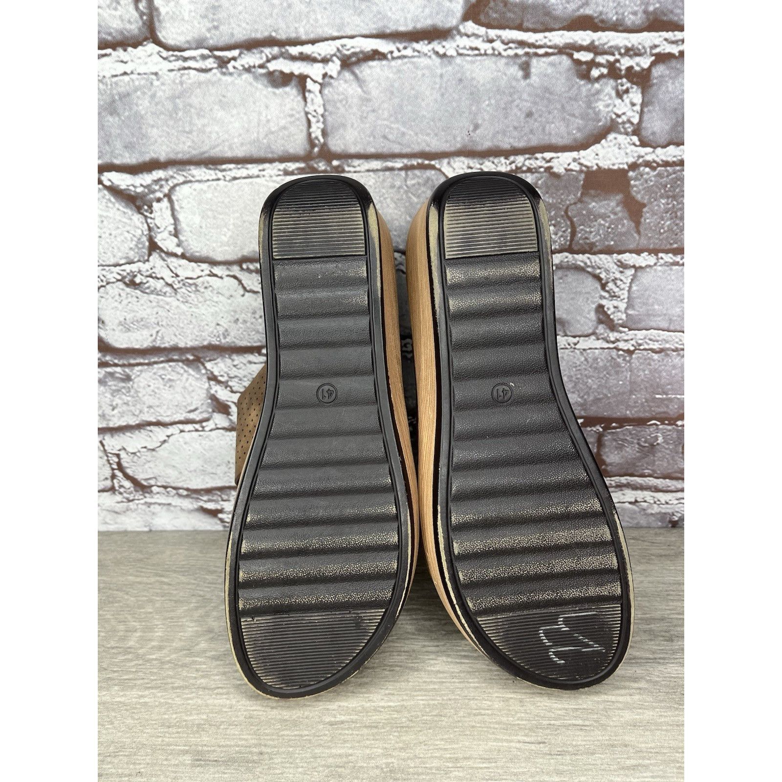 Patricia Rae Patrizia Brown Leather Perforated Slip On Wedge Sandals Wome Size US 10.5 / IT 40.5 - 18 Thumbnail