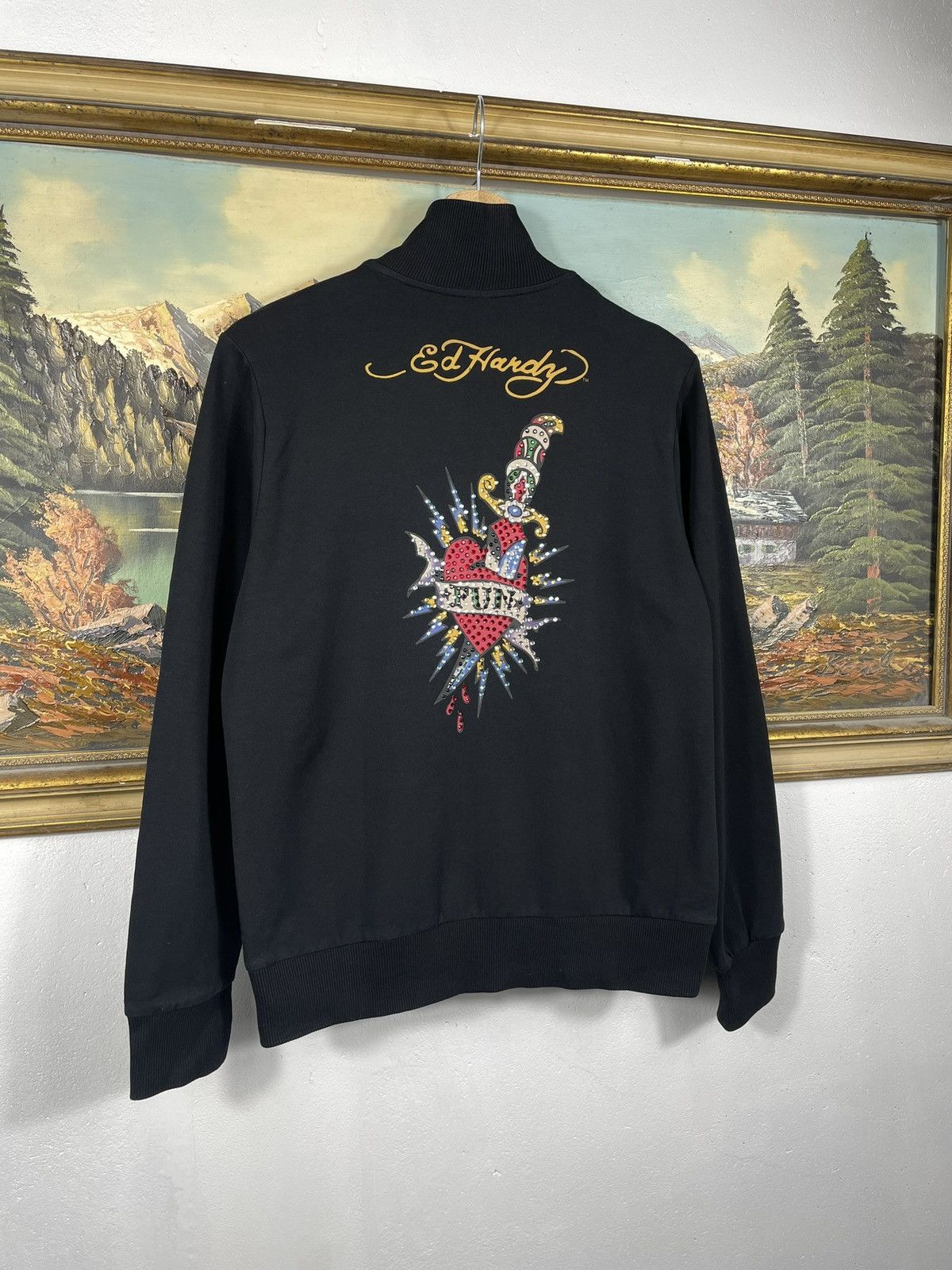 Christian Audigier × Ed Hardy × Vintage Ed Hardy Retro 00s Hoodie With Crystals Affliction Grunge Size M / US 6-8 / IT 42-44 - 7 Thumbnail