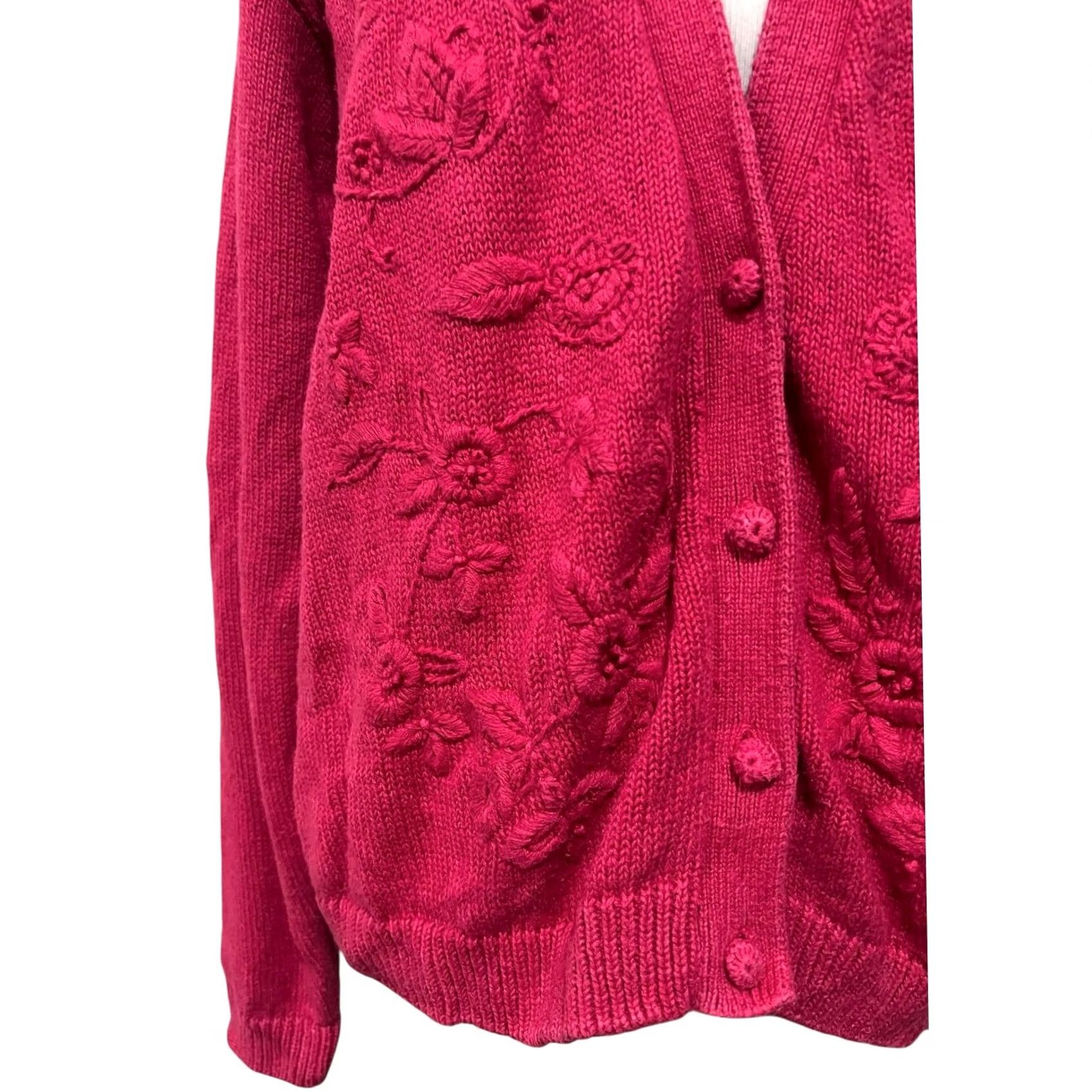 Vintage VINTAGE Cape Isle Knitters Cardigan Sweater Womens XL Pink Floral 90s Cottage Knitters Womens XL Button Heavy Knitted by Hand Size XL / US 12-14 / IT 48-50 - 7 Thumbnail