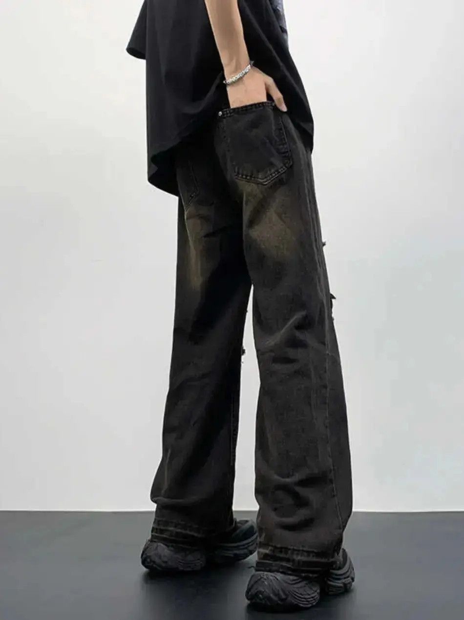 Japanese Brand Retro straight leg loose cut edge distressed jeans Size US 32 / EU 48 - 4 Thumbnail