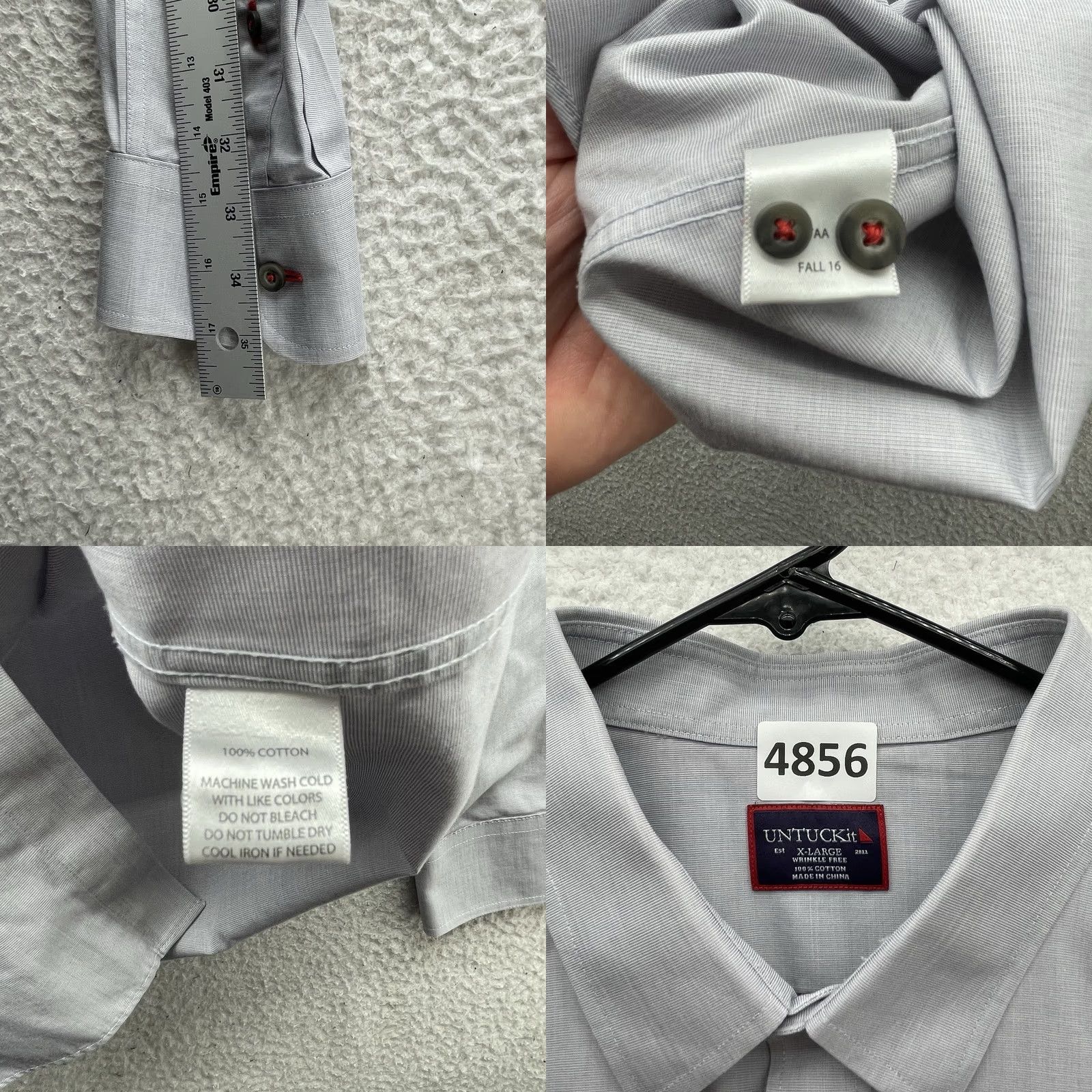 UNTUCKit UNTUCKit Shirt Mens XL Gray Cotton Contrast Stitch Preppy Button-Up, Classic, 1/2 Size US XL / EU 56 / 4 - 8 Thumbnail