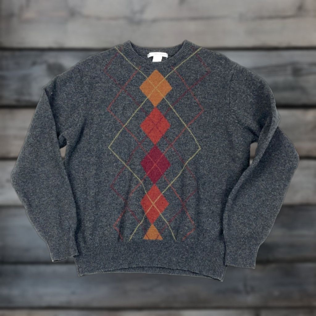 Geoffrey Beene Geoffrey Beene Sweater Adult Large Gray Argyle Diamond Pullover Knit Wool Lightweight Crew Neck Long Sleeve Dad Style Retro 80s 90s Size US L / EU 52-54 / 3 - 1 Thumbnail