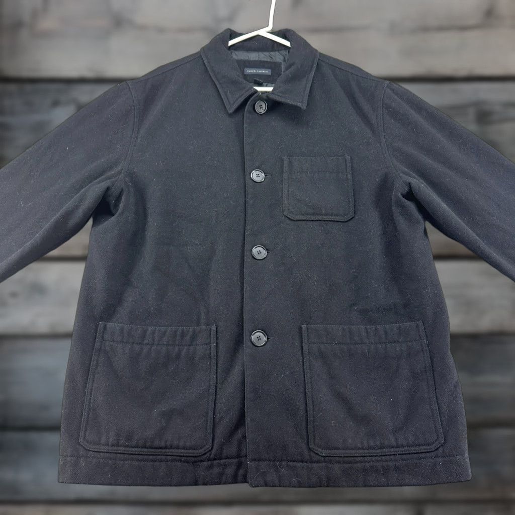 Banana Republic VINTAGE Banana Republic Jacket Mens XL Black Wool Chore Barn Coat Lined 90s Overcoat Size US XL / EU 56 / 4 - 1 Thumbnail