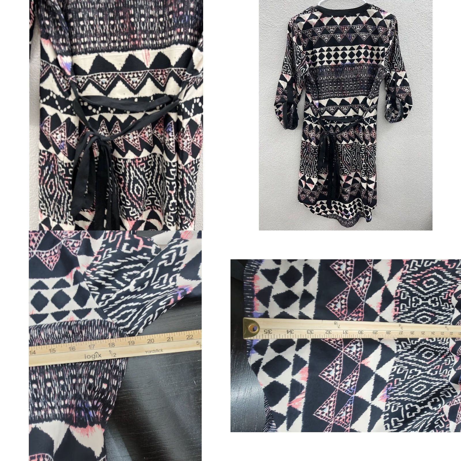 Vintage Womens Live 4 Truth Black 3/4 Sleeve V-Neck Tribal Print Dress Medium Shirt Size M / US 6-8 / IT 42-44 - 8 Thumbnail