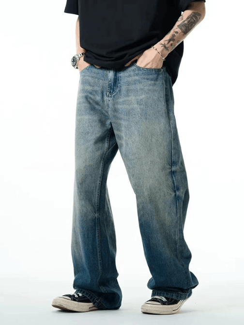Japanese Brand × Jean Blue washed distressed men's loose casual jeans Size US 34 / EU 50 - 1 Thumbnail