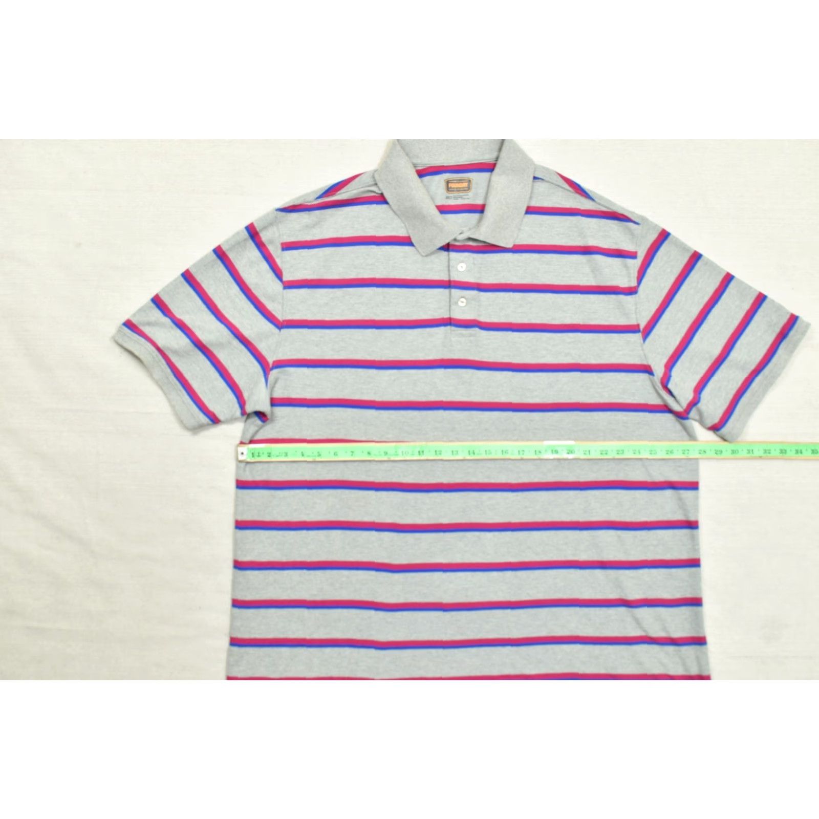 Vintage VINTAGE The Foundry Supply Co Men's 3XLT Grey Pink Blue Striped Short Sleeve Polo Shirt Size US XXL / EU 58 / 5 - 8 Thumbnail