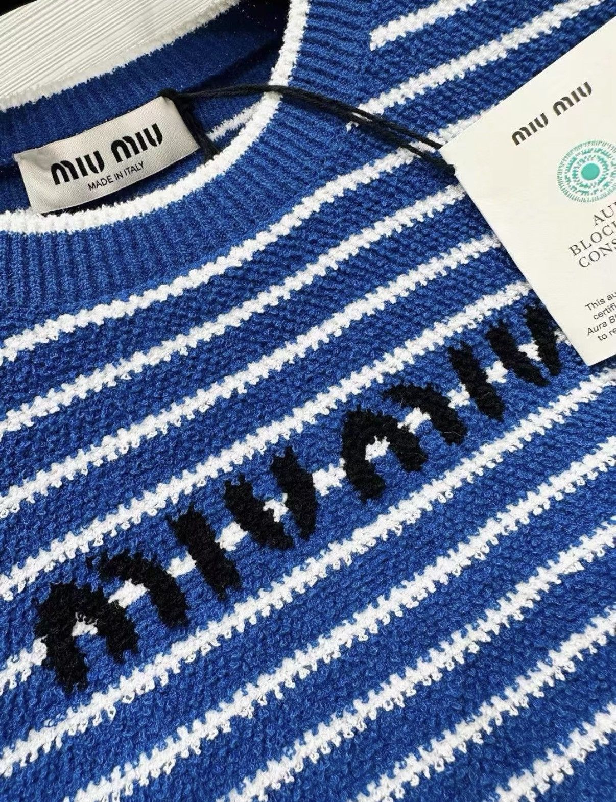 Miu Miu Miu Miu Striped Scalloped Edge Short Sleeve Knit Top J33 Size XS / US 0-2 / IT 36-38 - 4 Thumbnail