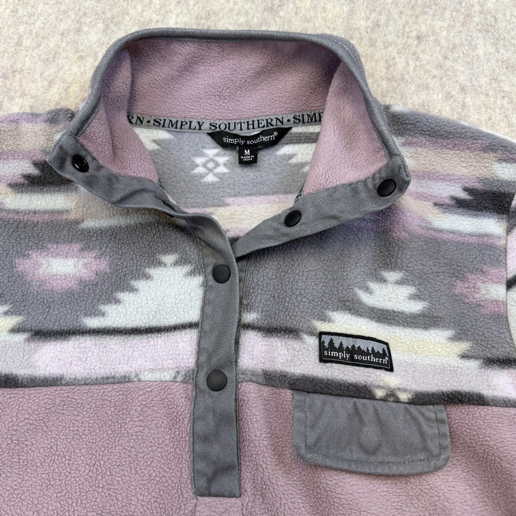 Vintage Simply Southern Fleece Pullover Womens Medium Purple Gray Aztec Snap Neck Sweater Mock Neck Geometric Vintage No Size M / US 6-8 / IT 42-44 - 6 Thumbnail