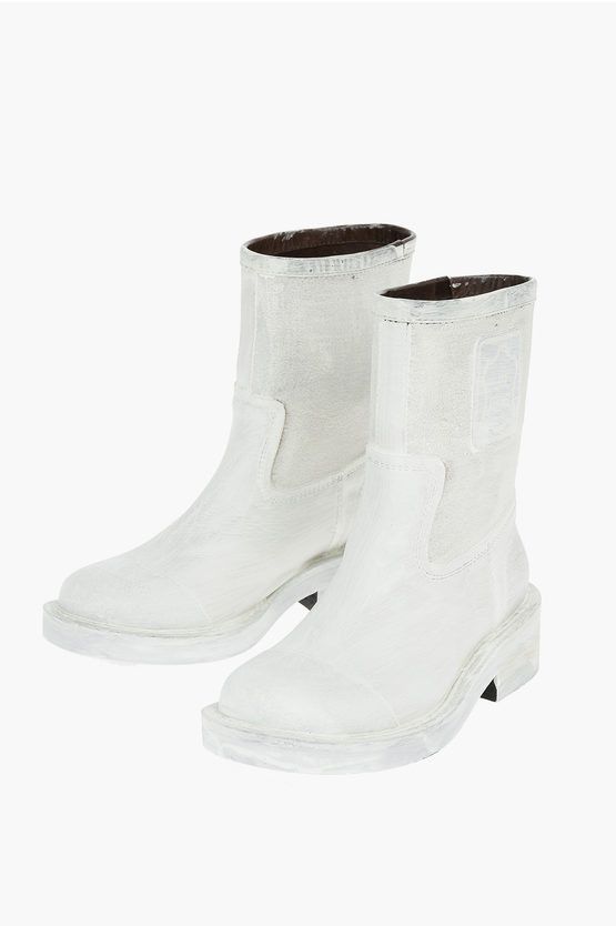 image of Maison Margiela Mm6 Coated Leather Ankle Booties in Grey, Women's (Size 5)