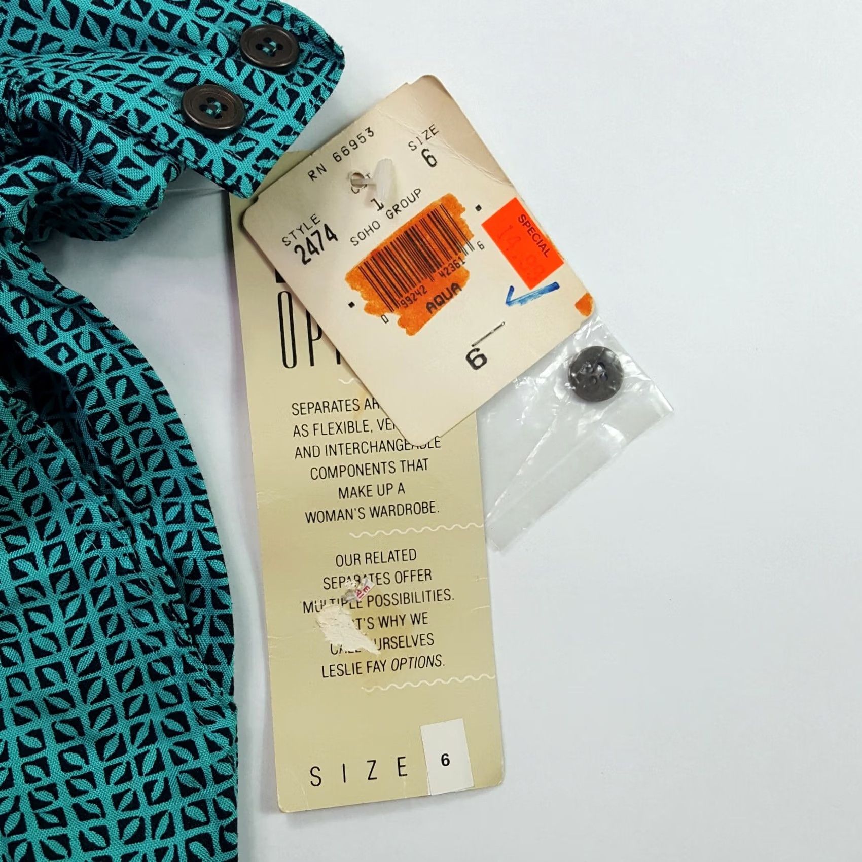Vintage VINTAGE Leslie Fay 80s Teal Geometric Pants Womens 25x28 Relaxed Tapered Pockets Blue Size 6 Mens Womens Girls Boys Size 28" / US 6 / IT 42 - 5 Thumbnail