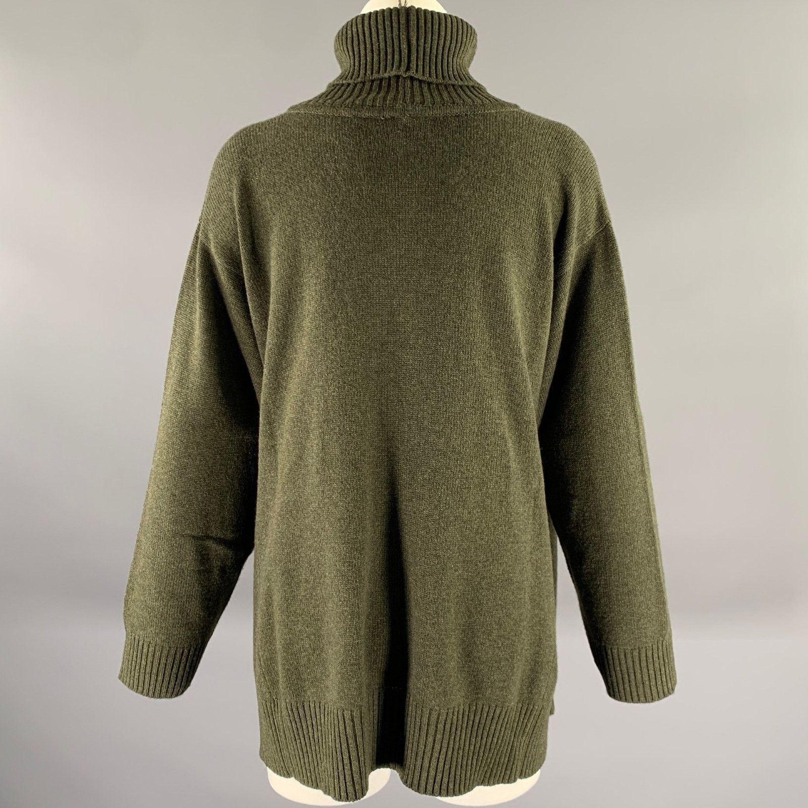 eskandar ESKANDAR Green Olive Cashmere Oversized Turtleneck Sweater Size ONE SIZE - 4 Thumbnail