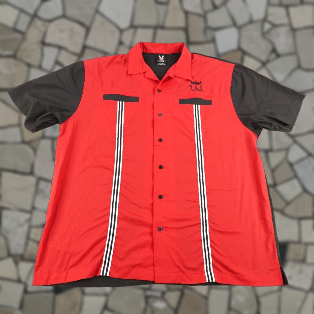 Hilton Mens XL Red Black Retro VH1 Rockabilly Button Up Shirt