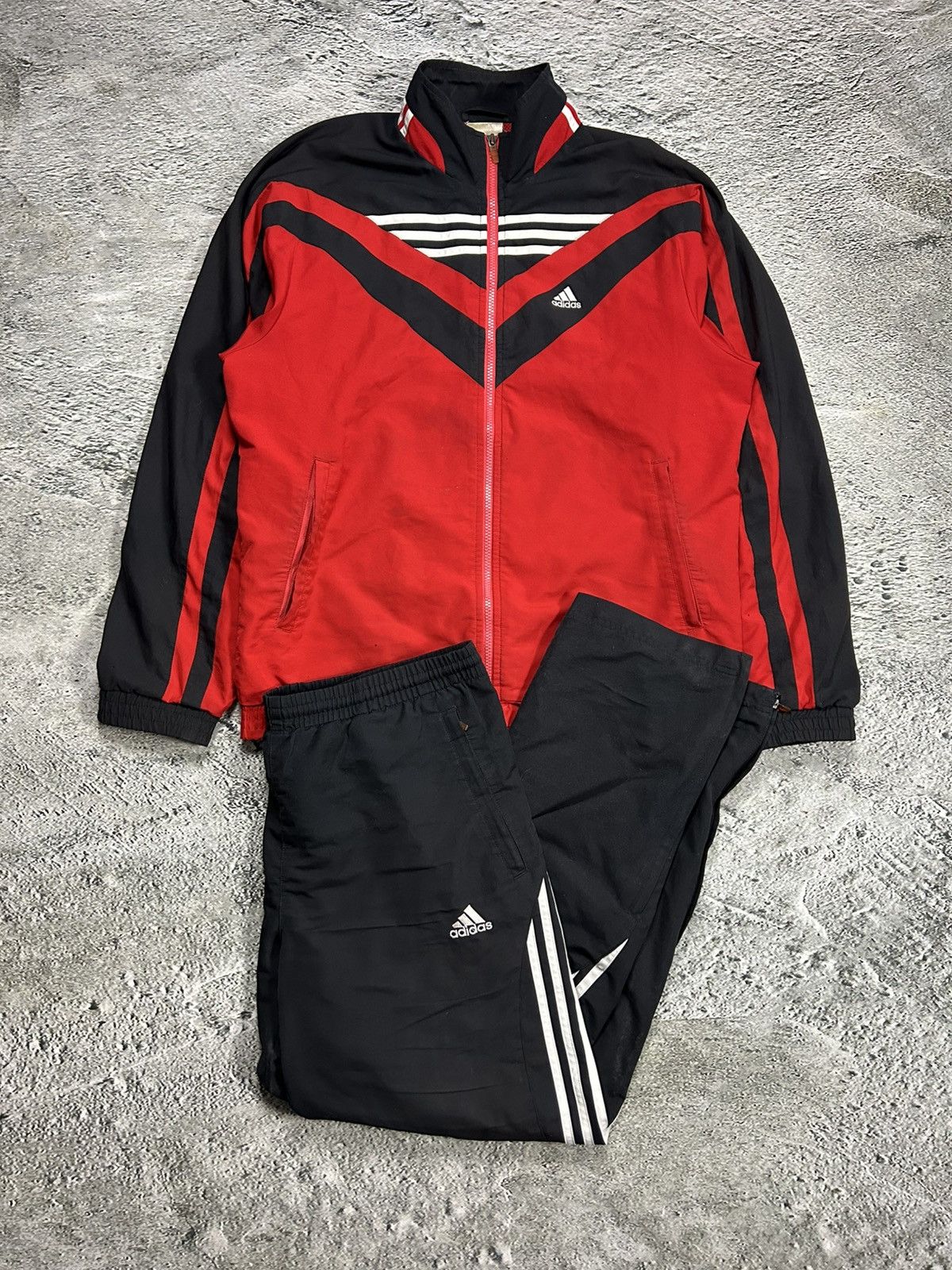 Adidas × Vintage Adidas track suit vintage red black nylon track pants drill Size US S / EU 44-46 / 1 - 1 Thumbnail