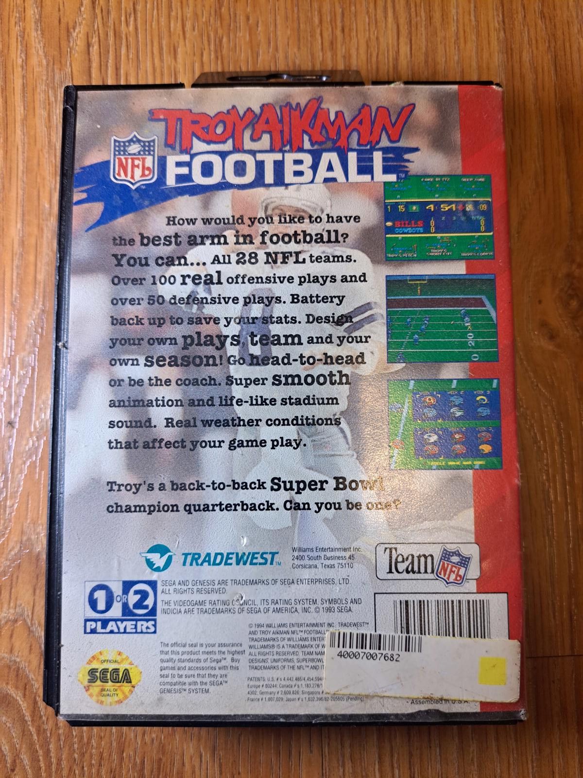 semanticdesign Troy Aikman NFL Football Sega Genesis COMPLETE Size ONE SIZE - 2 Thumbnail