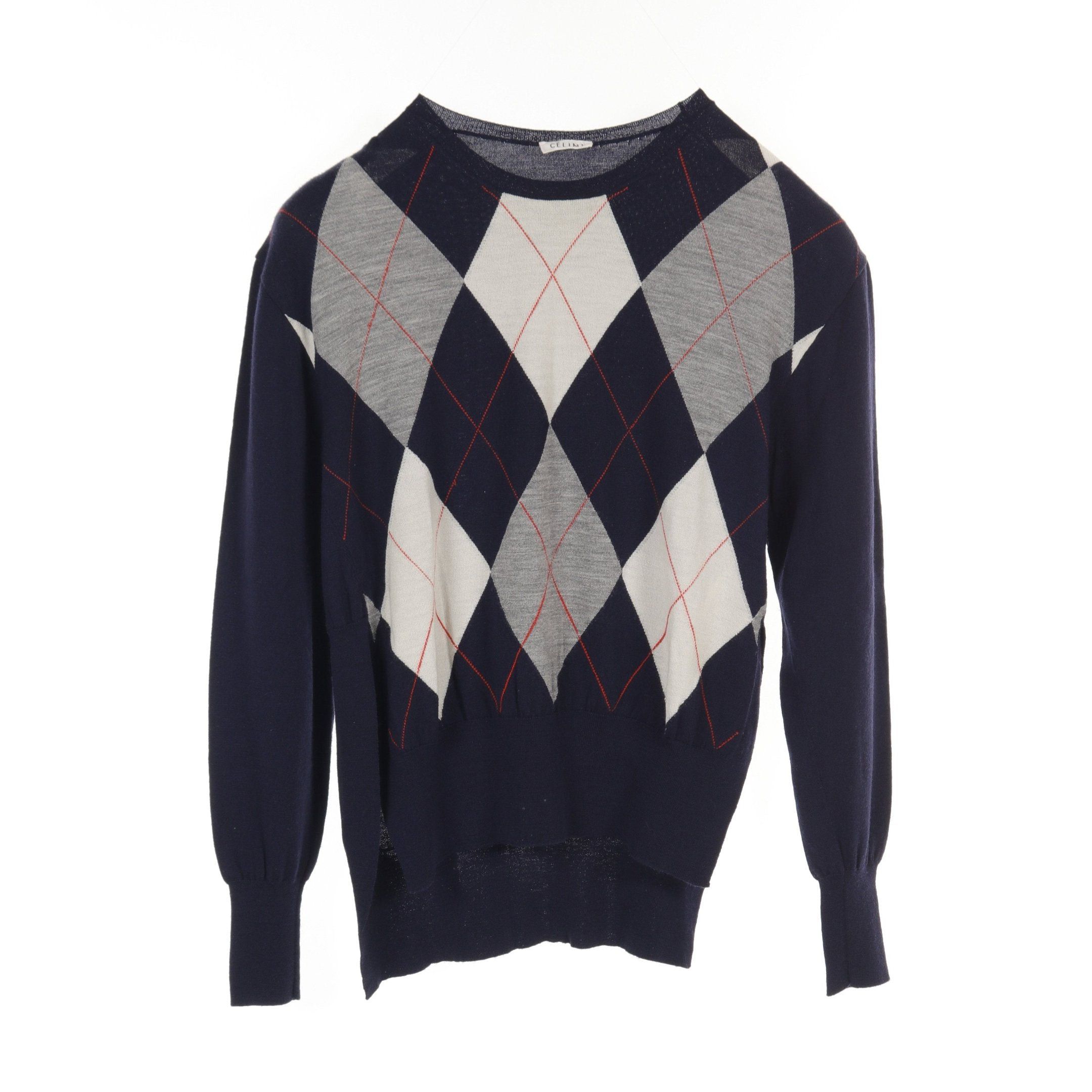 Celine Celine Knit Crew Neck Argyle Wool Navy Gray Size ONE SIZE - 1 Thumbnail